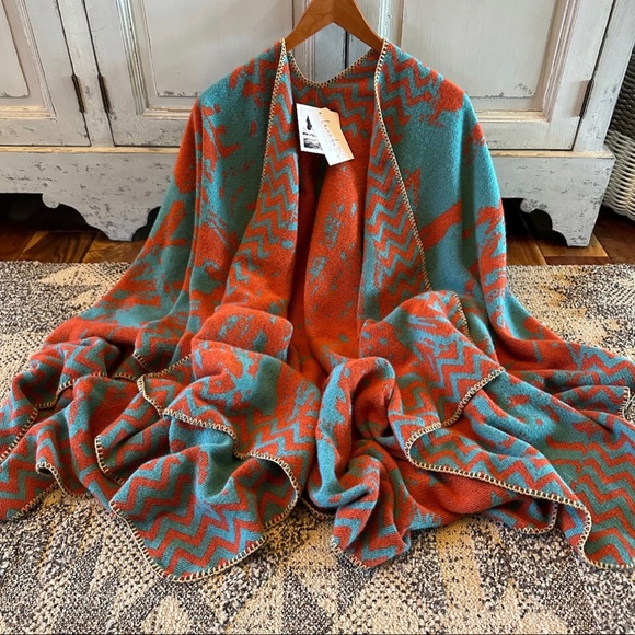 Shop_Fig | Sweaters | New Geometric Western Turquoise Ruana Blanket ...
